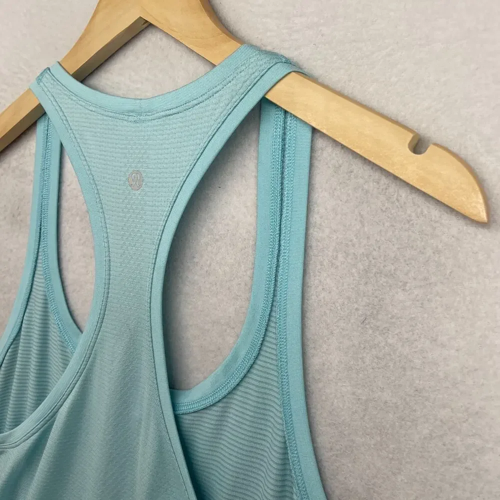 LULULEMON Top Womens L Swiftly Tech Racerback Tank 2.0 Striped Running Blue - Picture 8 of 13